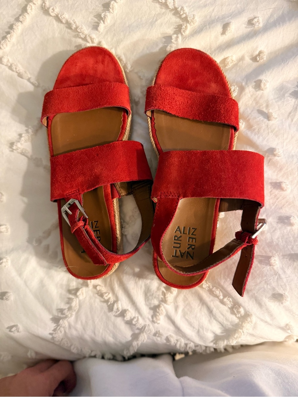 Naturalizer Red Suede Double-Strap Platform Sandals